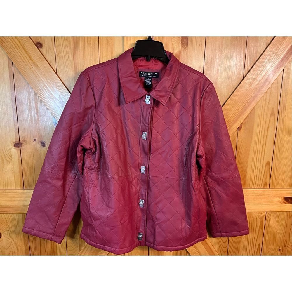 DIALOGUE DARK RED LEATHER LONG SLEEVE JACKET SIZE LARGE (2896)